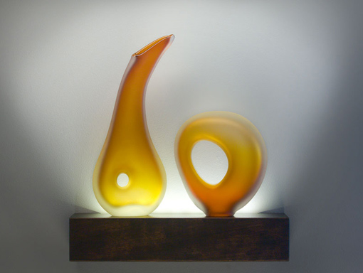 Akumal & Alban Monolito glass sculptures aurora color by Bernard Katz