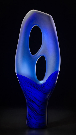 Blue Trans Terra Ceia art glass sculpture by Bernard Katz