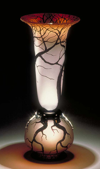 Large Root Vase sculptural art glass in sunset salmon color by Bernard Katz