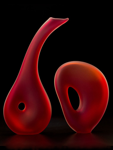 Melange Series 10 art glass sculpture in scarlet red color by Bernard Katz