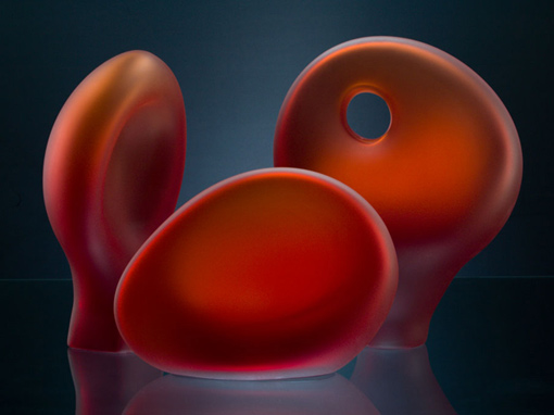 Melange Series 2 art glass sculpture in red color by Bernard Katz
