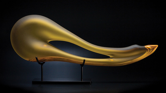 Yellow Avelino art glass sculpture by Bernard Katz
